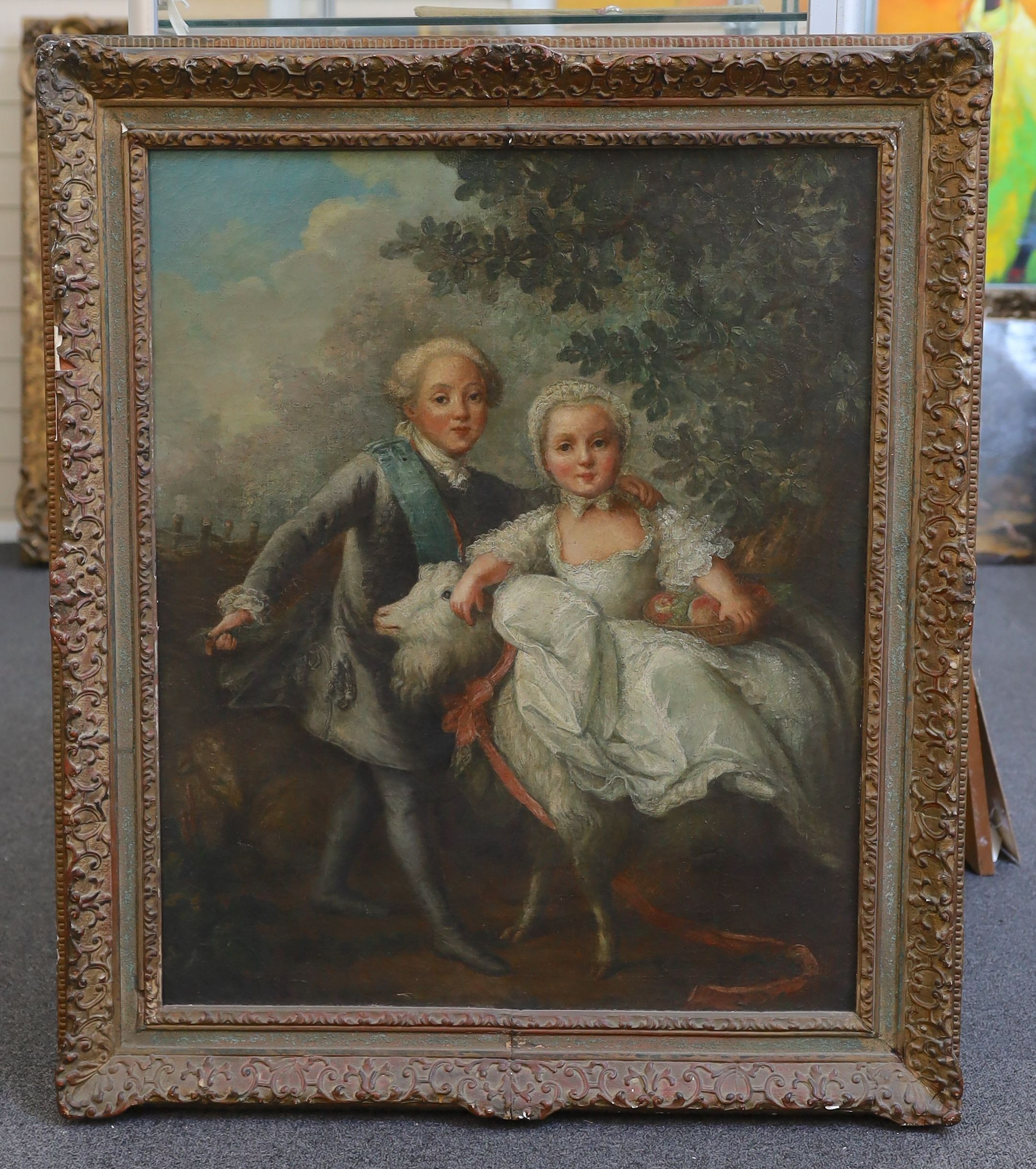 After François-Hubert Drouais (1727-1775), Le Comte d'Artois et sa sœur Madame Clotilde, oil on canvas, 72 x 59cm